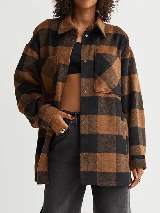 H&M Jackets & Blazers - H&M / Oversized Buffalo Plaid Shacket Jacket / Brown Black